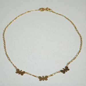 Vintage 14K YG Butterflies Figaro Chain Anklet Bracelet 10"